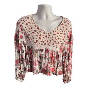Chelsea & Violet Boho‎ Floral Long Sleeve Rayon Top Size Small